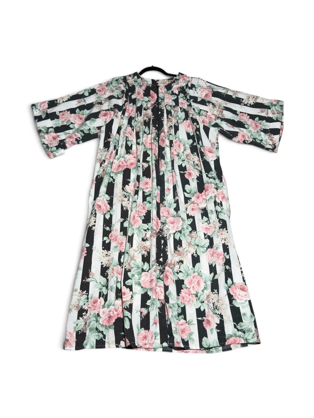 Vintage Anthony Richards Floral and Striped Midi Dress With Pockets Made in USA